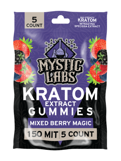 Mystic Labs Kratom Gummies - 150MIT - 5CT Bag - Mixed Berry - 6 Count Display Box (Not available for AR and IN stores)