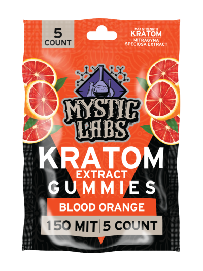 Mystic Labs Kratom Gummies - 150MIT - 5 CT Bag - Blood Orange - 6 Count Display Box (Not available for AR and IN stores)