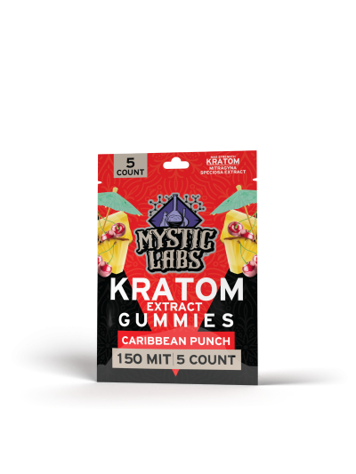 Mystic Labs Kratom Gummies - 150MIT - 5 CT Bag - Caribbean Punch - 6 Count Display Box (Not available for AR and IN stores) 