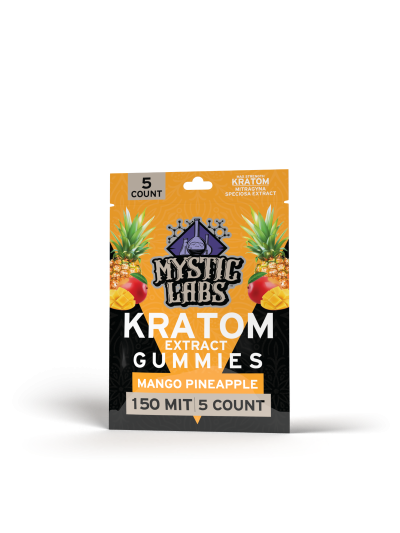 Mystic Labs Kratom Gummies - 150MIT - 5 CT Bag - Mango Pineapple - 6 Count Display Box (Not available for AR and IN stores) 